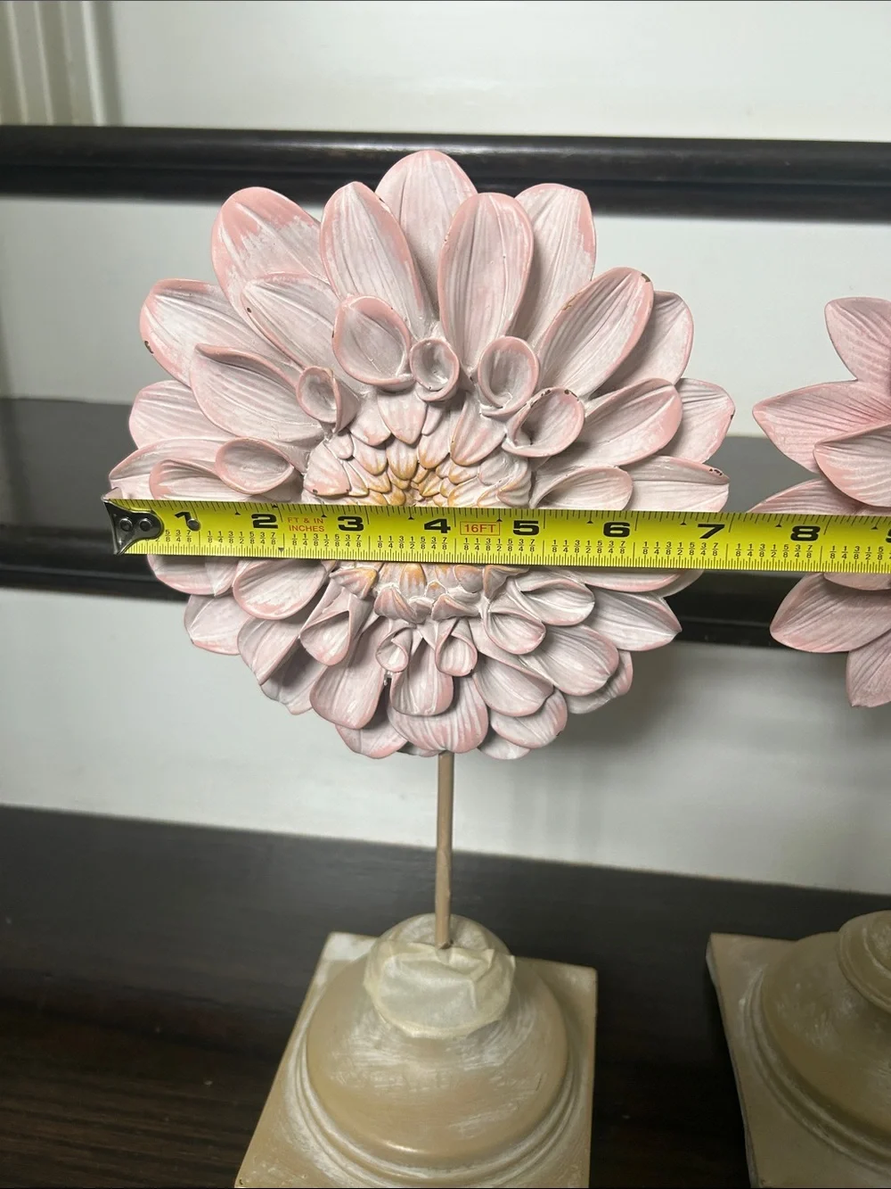 Decorative Pink Flower Sculpture on Pedestal - Home Accents decor pink brown